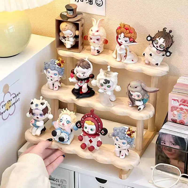 3 Tier Wooden Ladder Display Riser Shelf Pop Mart Figure Display Cabinet Cute Dolls Storage Box Makeup Organizer for Perfume