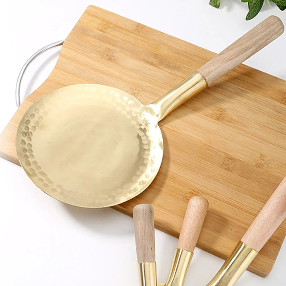 Cuchara de Tofu de Madera y Cobre de Alta Calidad, Cucharón de Cocina para Servir Fideos, Arroz y Sopa, Cuchara Plana y Lisa Multifuncional para Servir Alimentos