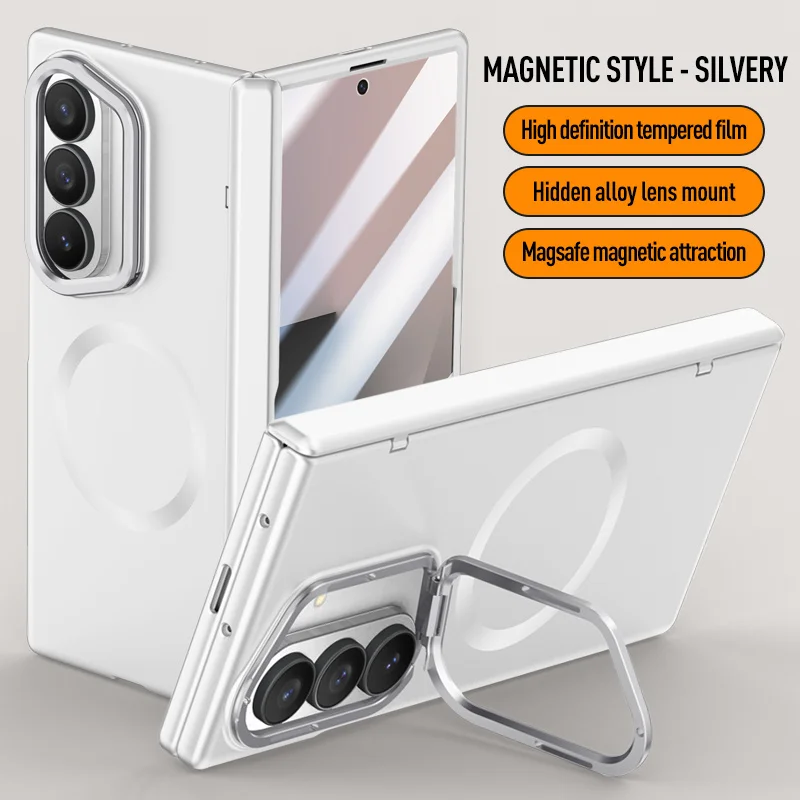 

Magnetic Hinged Holder Msgsafe Case For Samsung Galaxy Z Fold 7 zfold7 With Tempered Glass Wireless Charging Shockproof Cover