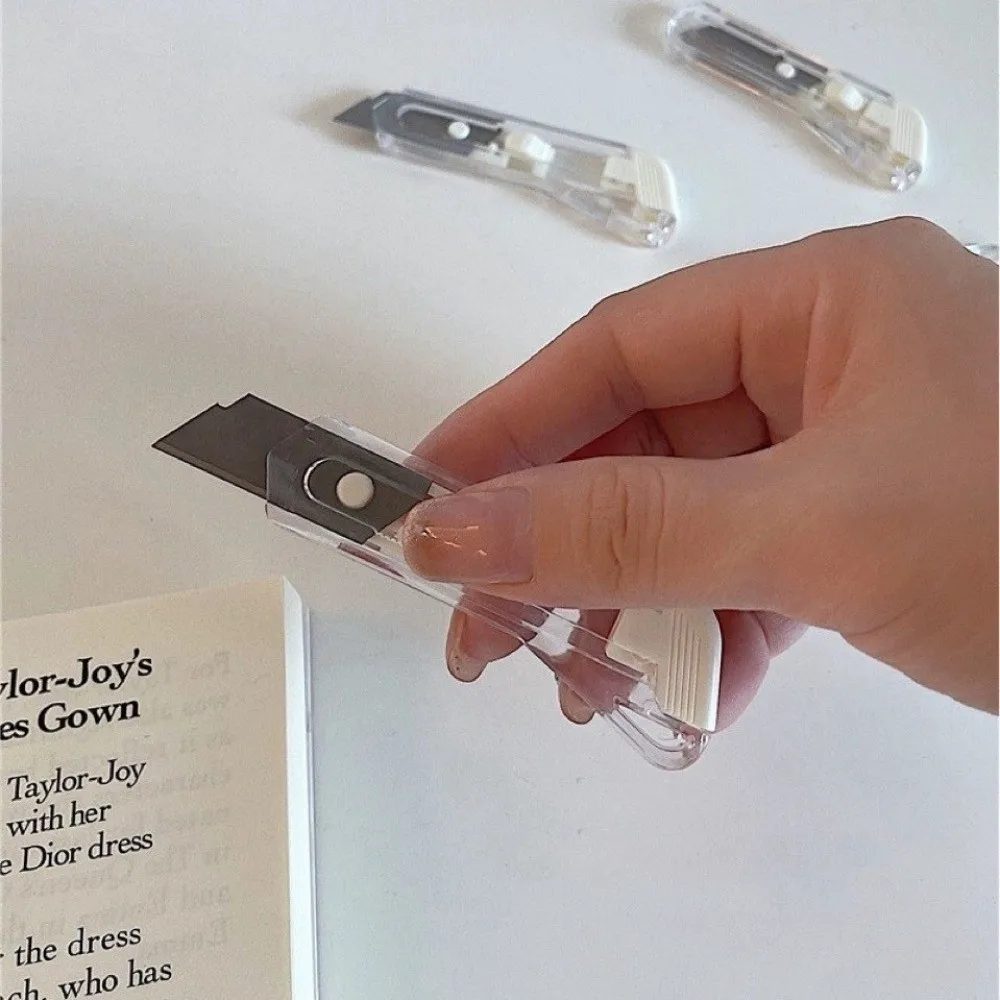 Translucent Mini Box Cutter Retractable Non-Slip Blades Letter Opener Paper Cutter Supplies Stationary