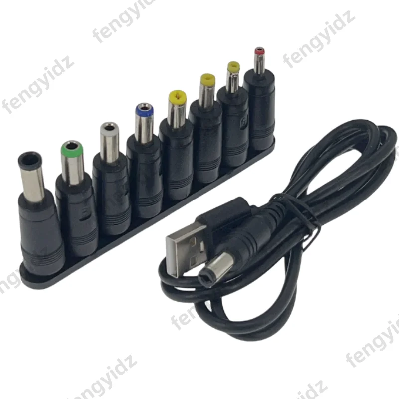 ​Universal Power Cable USB to DC 5.5 * 2.1mm Jack 5V Charging Cord with 8 Selectable Connector Tips for CCTV Cameras TV Box