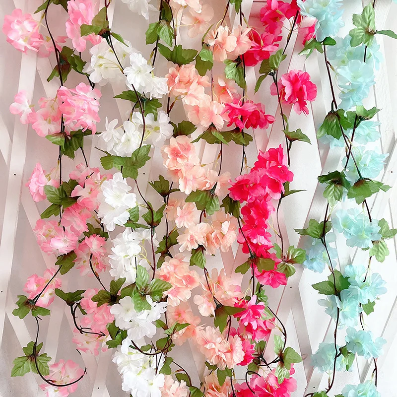 10個入り18m人工桜の花のつる、屋外用造花、結婚式、パーティー、家の装飾用のシルクフラワーガーランド