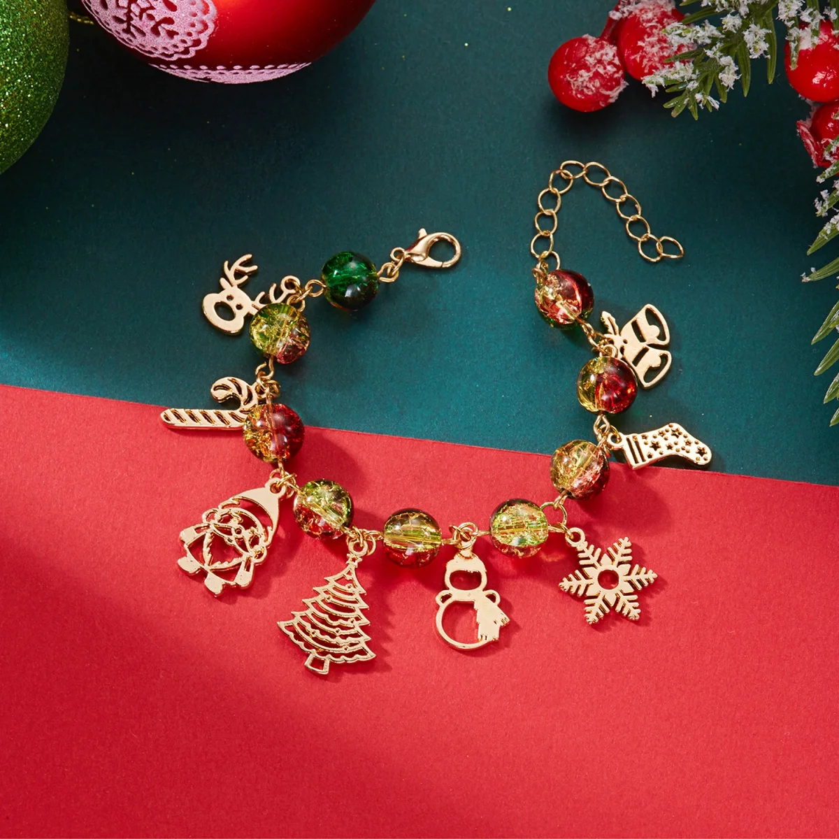 Weihnachten Urlaub Kristall Perlen Armband Schneeflocke Weihnachten Baum Santa Claus Schneemann Rentier Glocke Harz Stern Armreif Für Frauen Männer