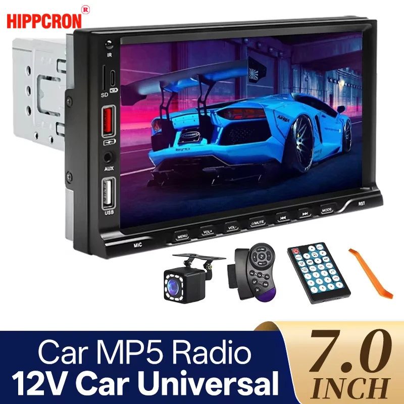 Hippcron 7 Zoll Touchscreen 1 Din Auto-MP5-Player FM AUX-Eingang Bluetooth Dual-USB Mirror Link Universelles Autoradio