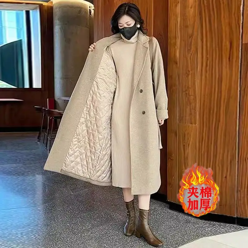 

New High-end Women's Woolen Coat Autumn Winter Long Warm Woolen Jacket Fashion Female Korean Loose Padded Windproof Coat 4XL