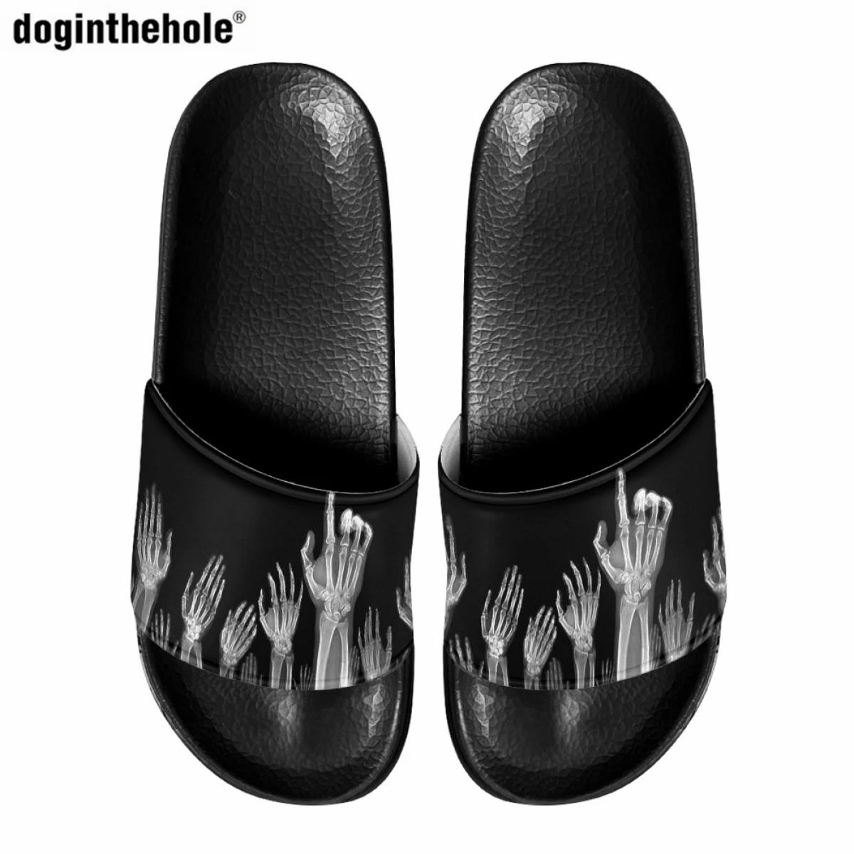 Doginthehole Summer New Slippers Fashion Gothic Skull Print Women Home Bathroom Non-slip Slippers Men Travel Beach Wading Sandal