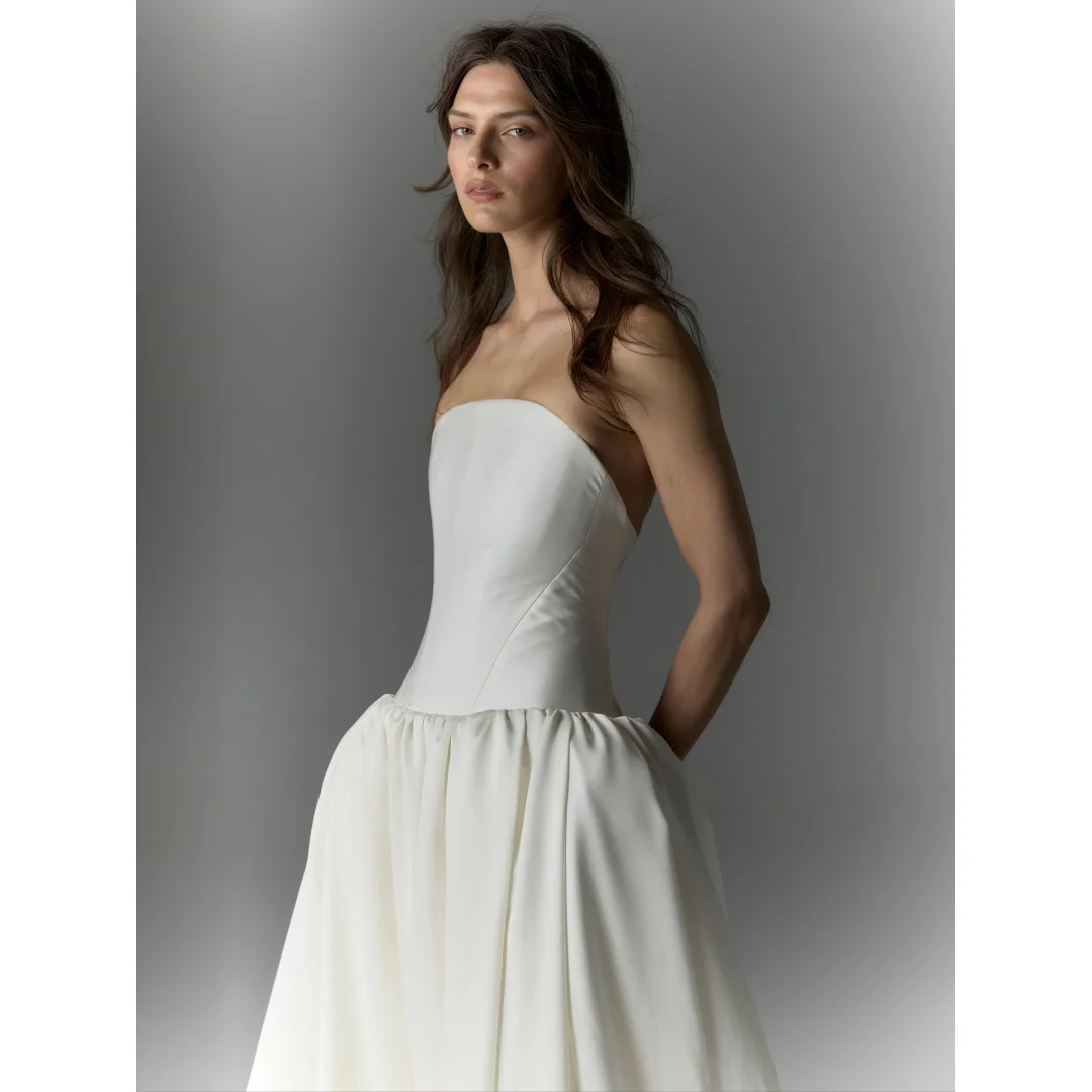 Tokyo Customized Strapless Ball Gown Wedding Dress Clean minimalist design vestidos de noche Pleats Corset Evening Dresses 2026