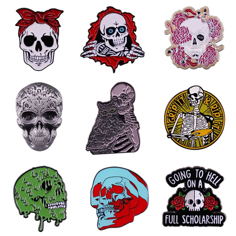 الرعب الجمجمة المينا دبوس الظلام ساحر الفن بروش القوطية الهيكل العظمي شارة هالوين دبابيس الرجال النساء مجوهرات الأزياء اكسسوارات هدايا #1