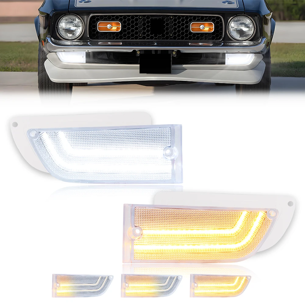 2Pcs Front DRL Daytime Running Light Turn Signal Light Parking Light Switchback LED w/ Gaskets For 1971 1972 1973 Ford Mustang