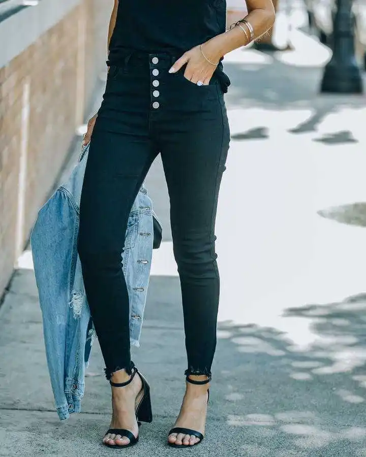 

European and American fashion new black Joker cowboy elastic feet pencil pants boots pants tide women's clothing.