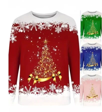 

Sweater Woman Trend 2024 New Christmas Tree Printed Top for Women Luxury Women's Sweaters Long Sleeve Sweaters