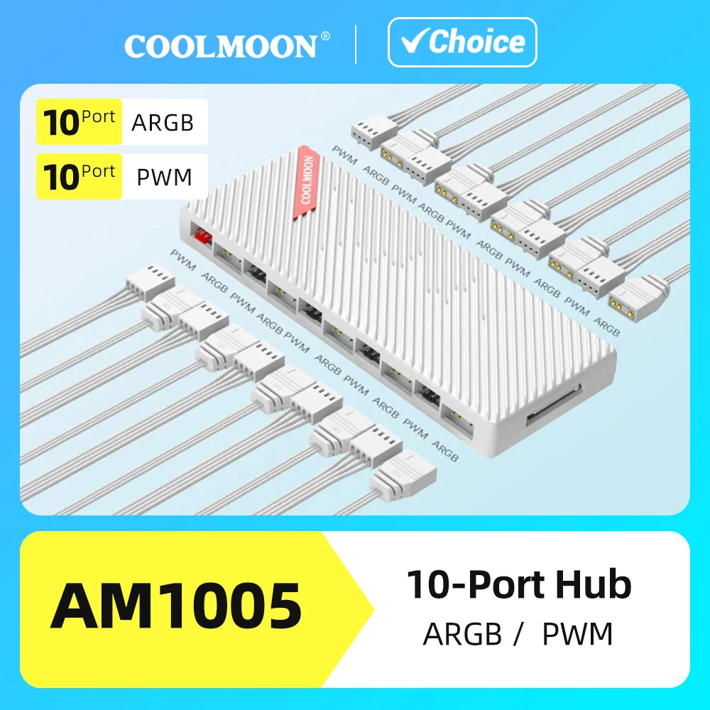 COOLMOON The New PWM Hub 5V3PIN AURASYNC Comes with Magnetic Suction Installation and Supports 10 Temperature Sensitive RGB Fans