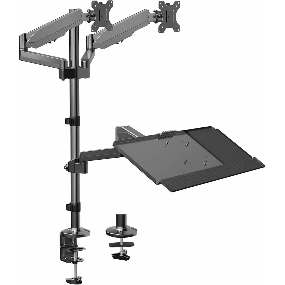

Black Dual Monitor Sit-Stand Height Adjustable Workstation, Standing Desk Mount with Pneumatic Spring, Holds 2 Sns up to 32 inch