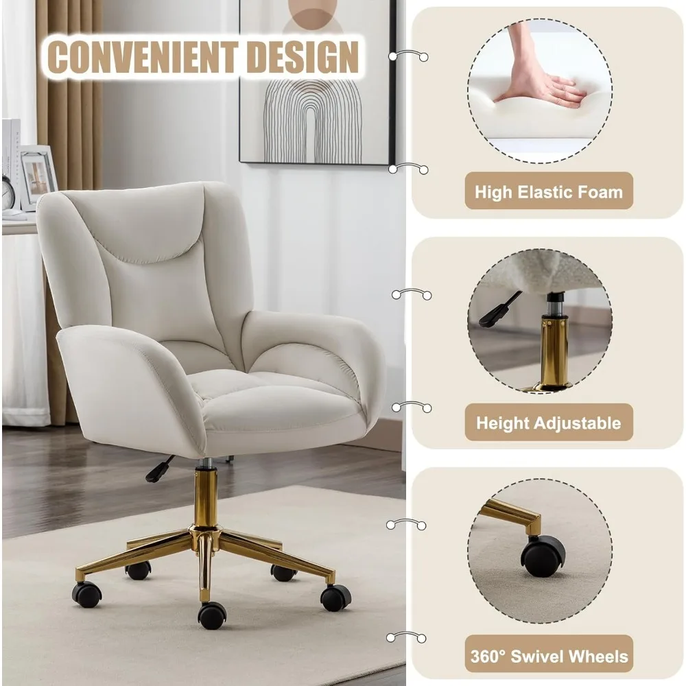 Modern Upholstered Velvet Swivel Desk Chair with Adjustable Height and Wheels for Computer Task, Office, and Makeup Use