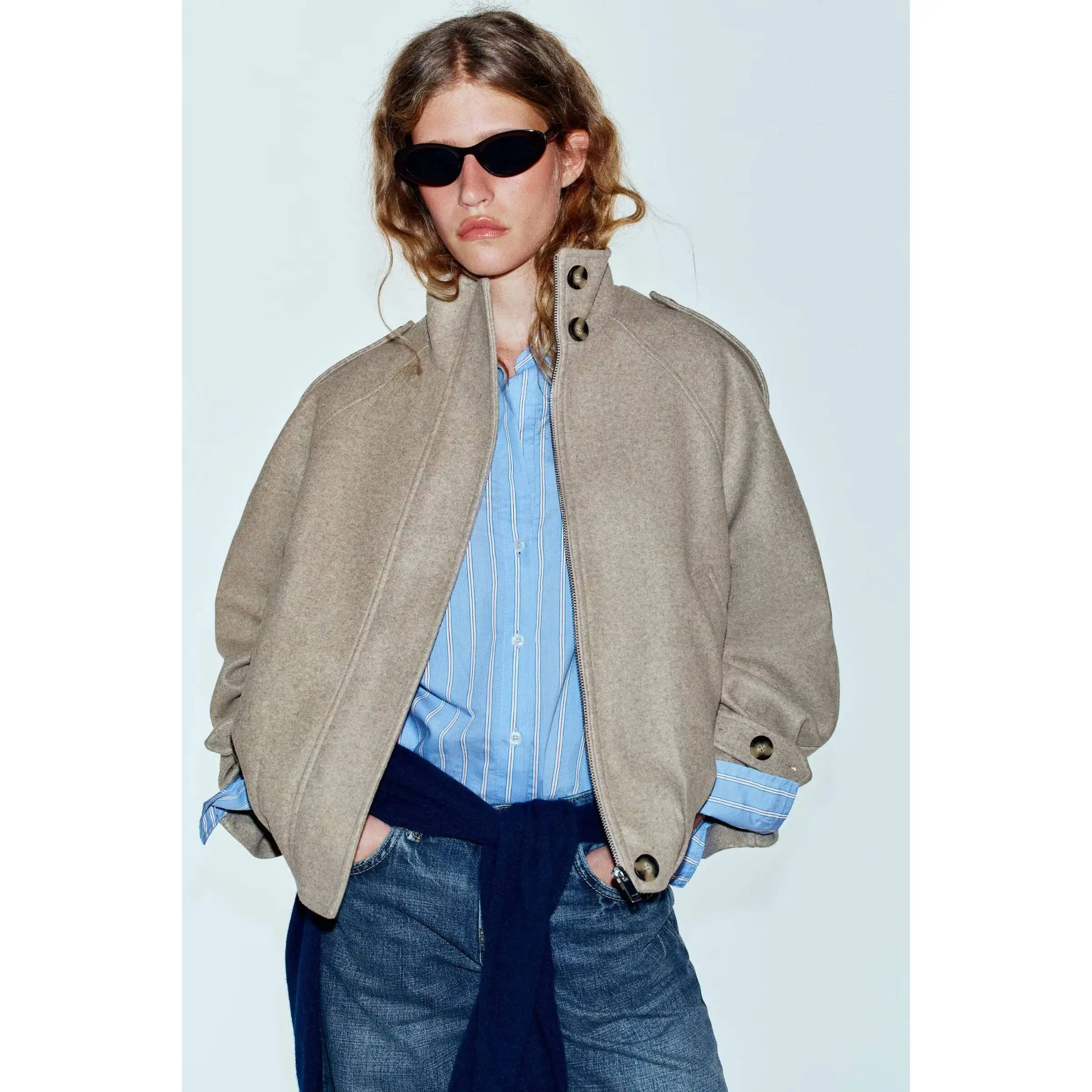 Early Autumn New Arrival Women's Fashion Design Pilot Jacket Coat ZR Style Polyester Fiber Long Sleeve Short Length Zipper Cl...