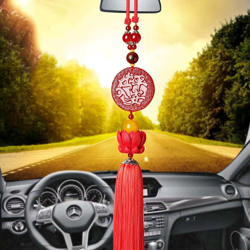 Natural agate Car Accessorie Safe travel Blessing Pendant Auto Rearview Mirror Ornaments Birthday Gift Auto Decoraction