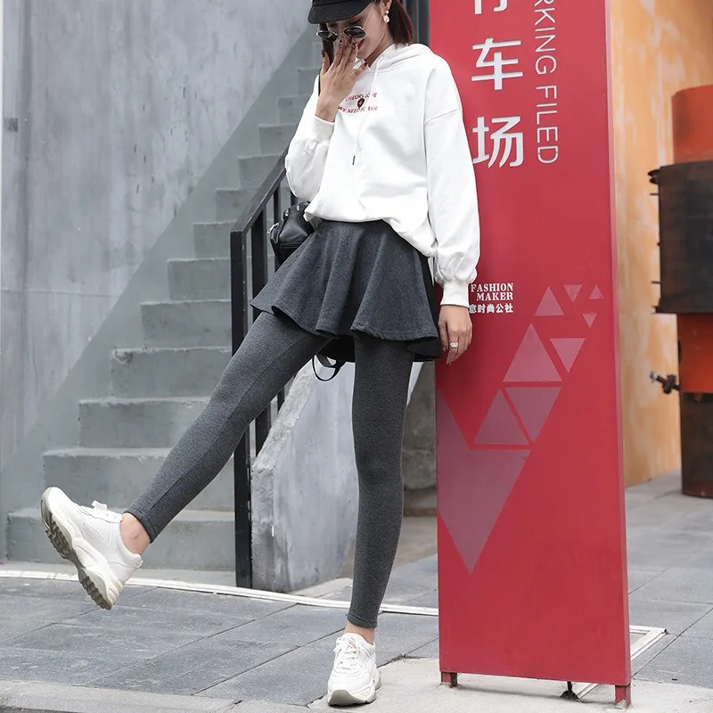 المرأة مفتوحة المنشعب السراويل وهمية قطعتين طماق تنورة المرأة لباس خارجي الربيع والخريف والشتاء المخملية سميكة