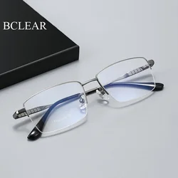 BCLEAR Titanium Glasses Frame Men Square Myopia Prescription Eyeglasses Frames Half Rim Optical Male Korean Eyewear New Style