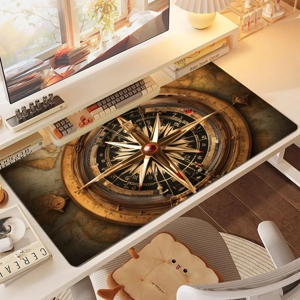 Parchment Compass Gaming Desk Mat Retro Adventure Style Durable Hemmed Edge Precise Control Non-Slip Mouse Pad