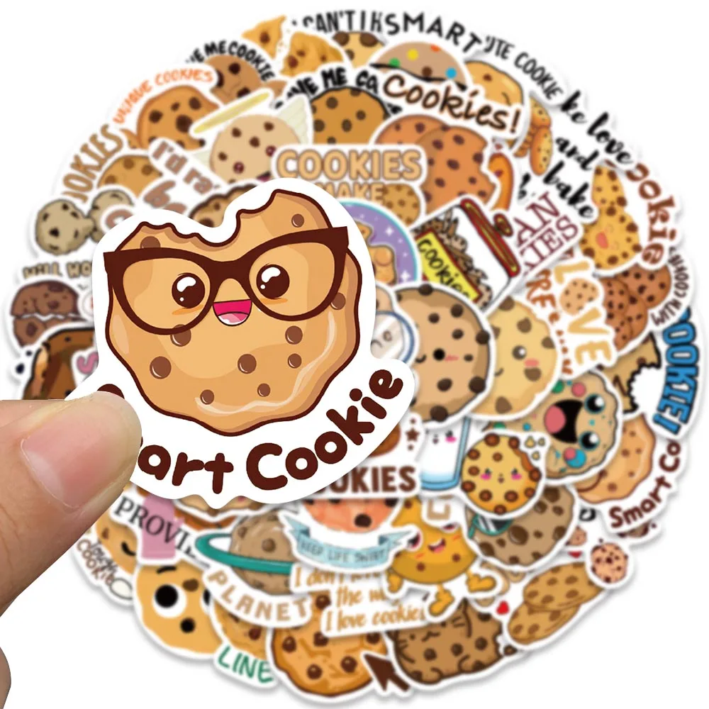 50pcs Vinyl Laptop Phone Decals Cute Cartoon Cookies Food Sticker For Water Bottle Luggage Car Waterproof Graffiti Kids Toy