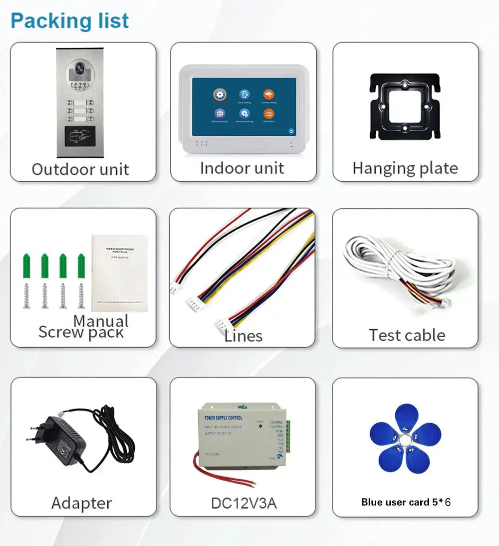 Touch Scree 7 Inch Video Door Phone doorbell RFID Access Control Camera System Unlock for 2/3/4/6 Unit multi apartments Intercom