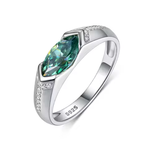 S925 Sterling Silver 1CT Green Moissanite Marquise Ring Fine jewelry