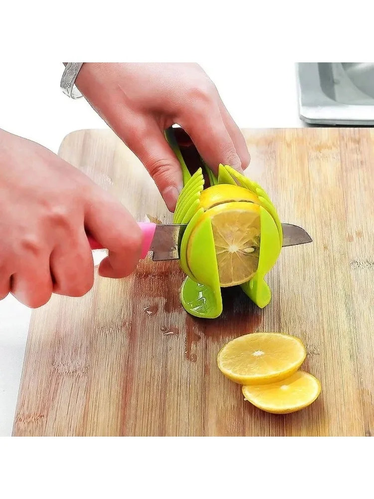 Fatiador de limão laranja portátil de cozinha em aço inoxidável, clipe de corte de tomate, fatiador