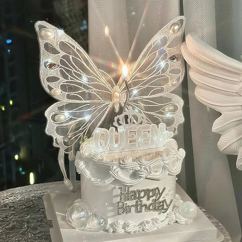 Mesh Glowing Butterfly Wedding Flower Binding Butterfly Decoration Anniversary Party Cake Home Decoration