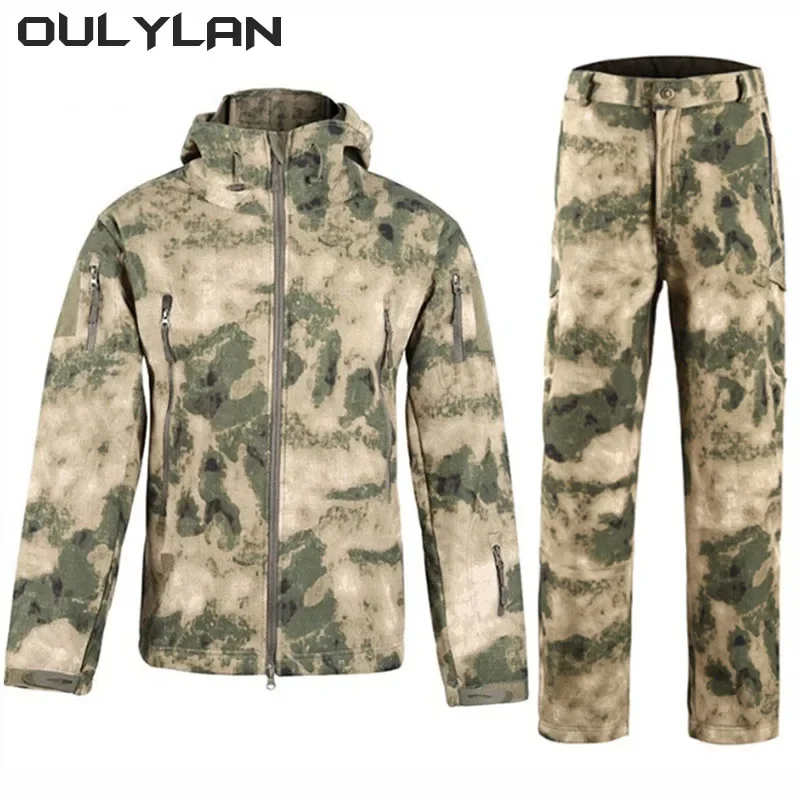 Oulylan-Jaqueta Tática Impermeável e Conjunto De Calças, Fatos De Térmicos Com Capuz, Roupa Camo Térmica, Casaco De Velo, Apto Para Pesca, Caminhadas, Camping, Caça