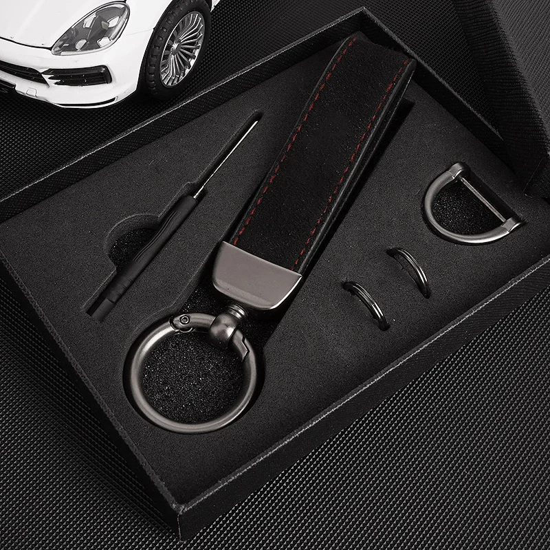 Custom Logo Suede Leather Keychain for Men and Women Retro Vintage Personalized Company Name Keyring Laser Engrave Car Key Chain