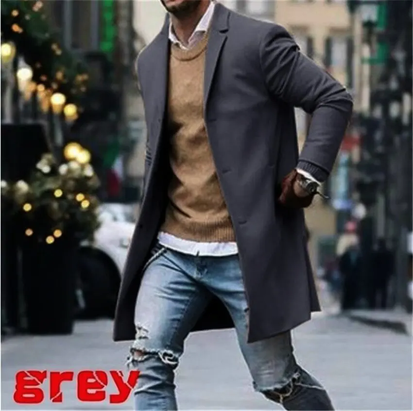 Men\'s Business Windbreaker Long Jackets Trench Coats Casual 2023 Spring Fall Fashion Business Suit Streetwear Black Grey Blazers