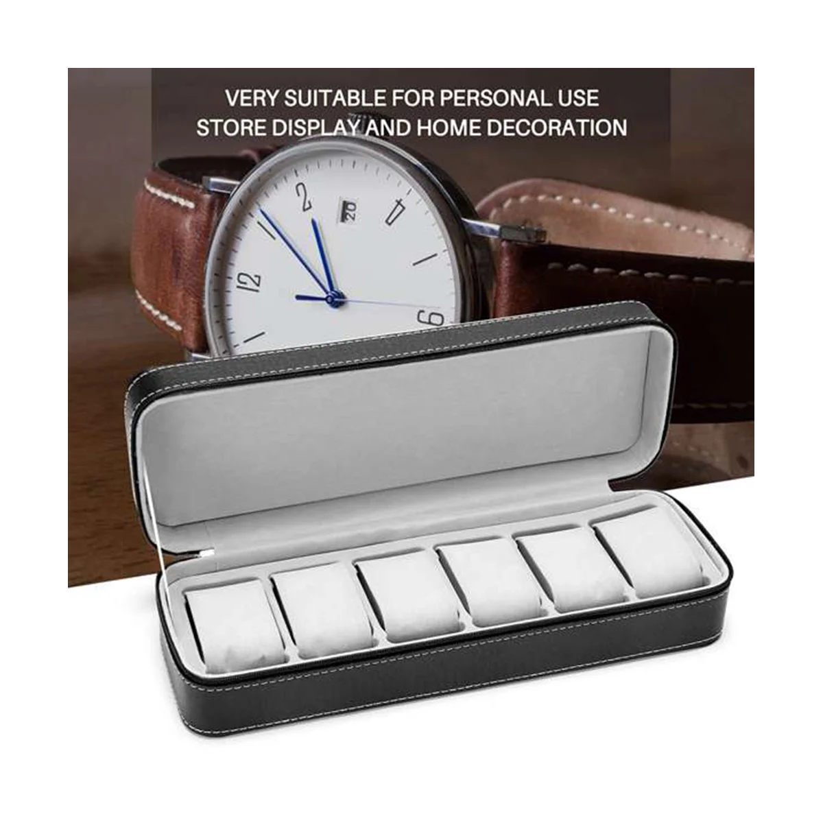 2 PCS 6 Slot Watch Box Portable Travel Zipper Case Collector Storage Jewelry Storage