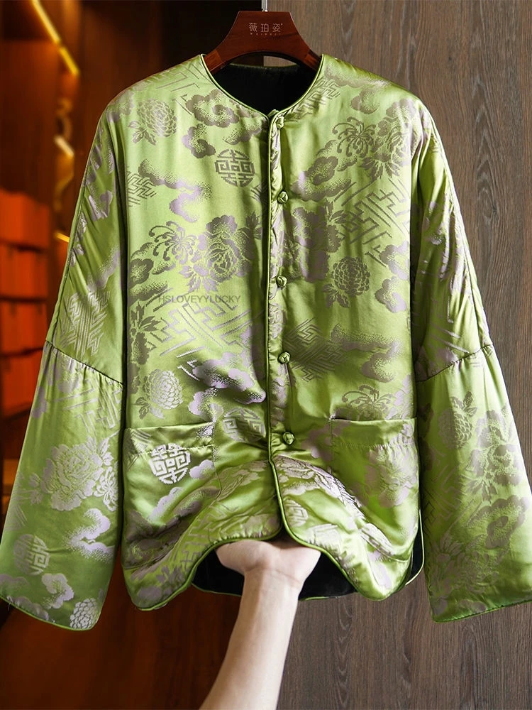 

Autumn New Chinese Tradition Button Up Embroidery Coat National Style Women Jacket Daily Vintage Loose Top Green Tang Suit