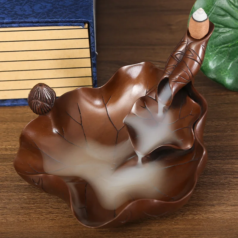 Creative Leaf Backflow Incense Burner Home Indoor Lotus Pond Moonlight Aromatherapy Ornament