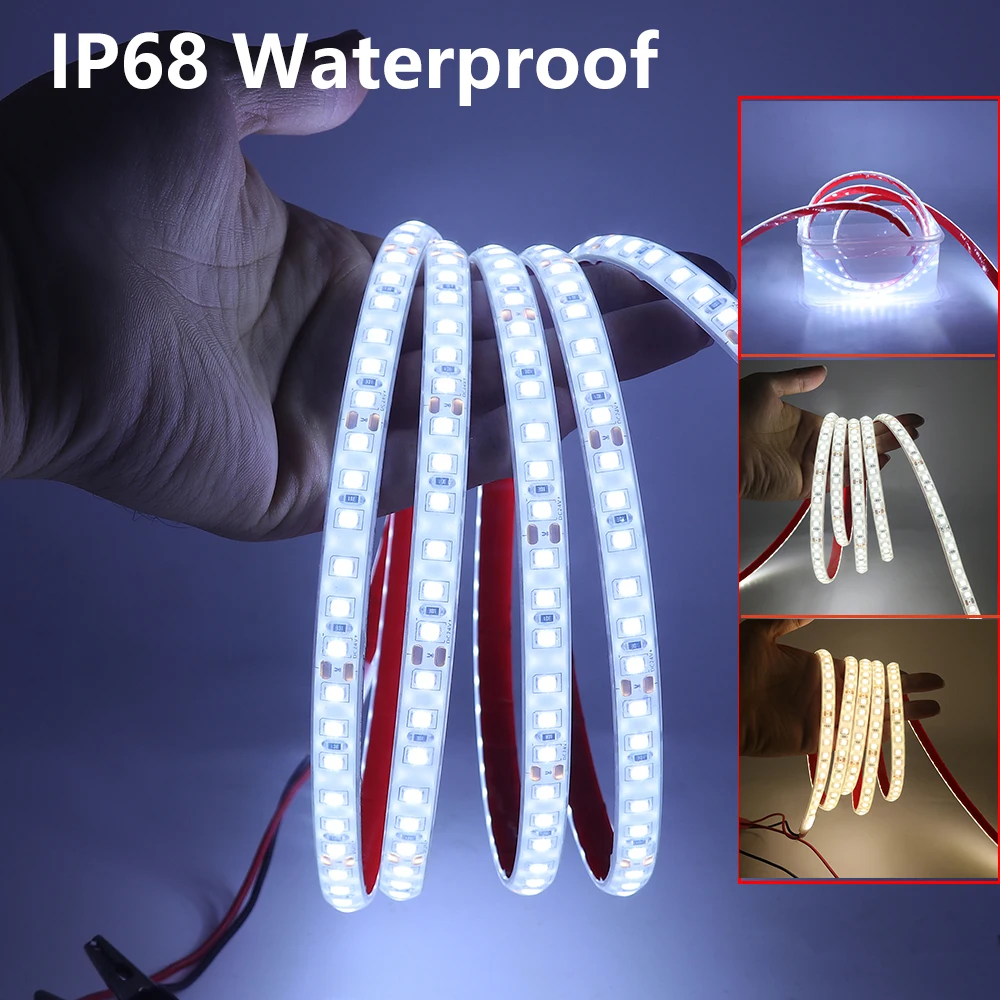 IP68 Waterproof LED Strip 24V 2835 120LEDs/m Silicone Gel Flexible LED Ribbon for Sauna Swimming Pool Outdoor Lighting 0.5-20M