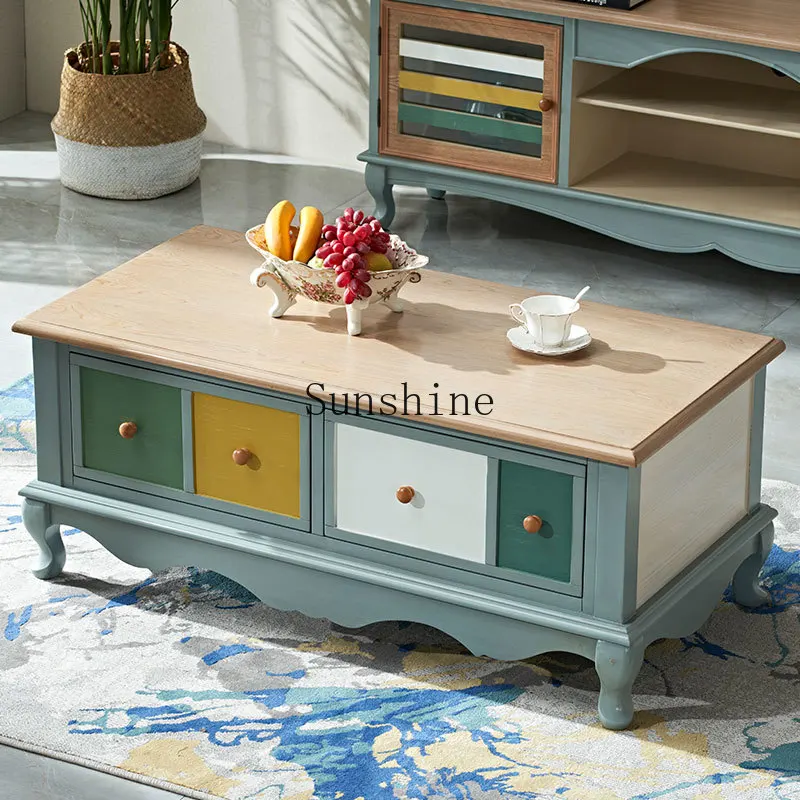 

American living room whole painted small apartment tea table household old simple creativity