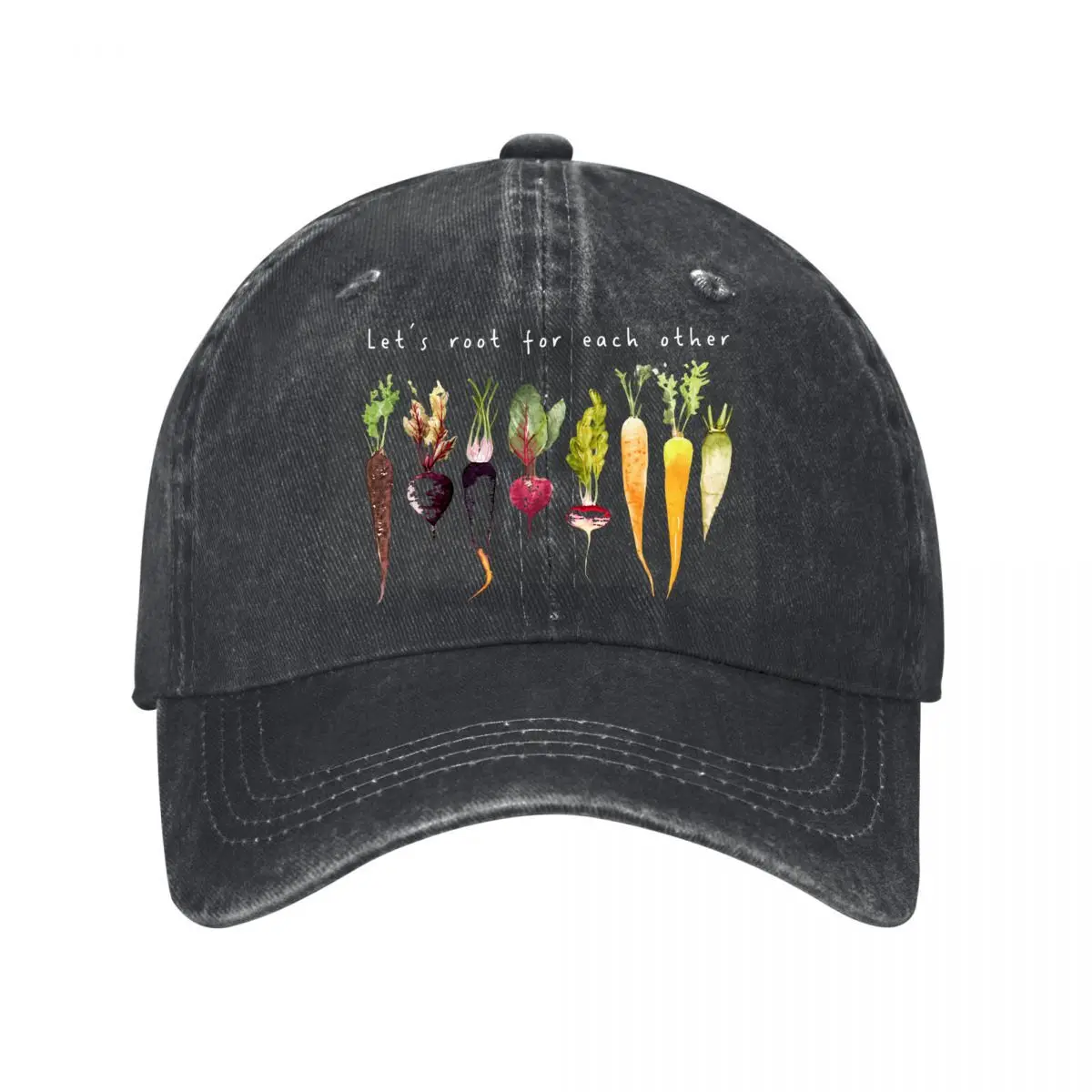 Lets Root For Each Other Watercolor Root Vegetables Radish Carrot Beet New Vintage Washed Cotton Baseball Cap Sun Hats