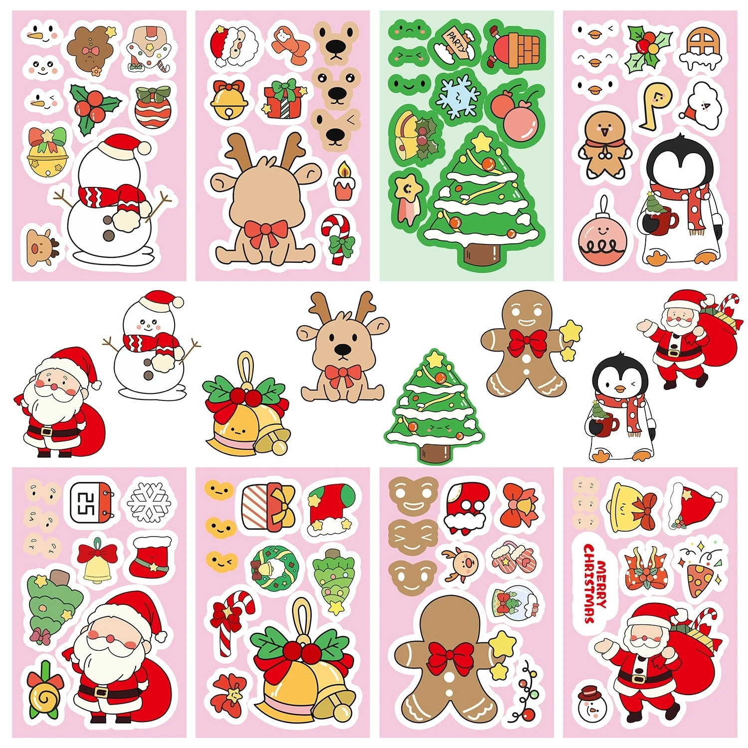 16PCS Weihnachten Tag Puzzle Gesicht Ändern Schreibwaren Notebook Aufkleber Weihnachten Baum Graffiti Aufkleber