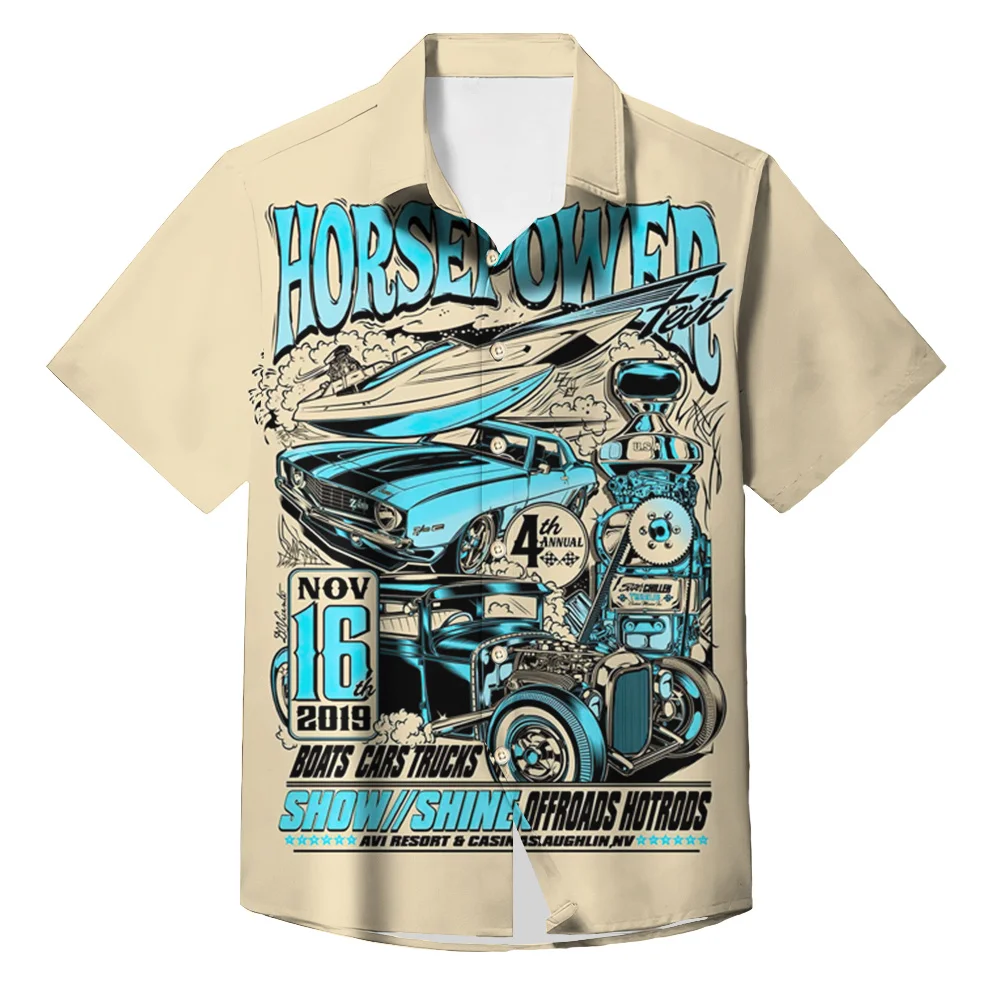 Vintage Men'S Shirts Classic cars Tees 3D Print Short Sleeve Top Summer Clothes motor vehicle Pattern Shirt Oversized Streetwear