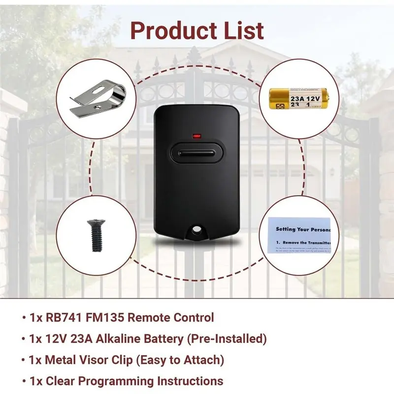 B63B-RB741 For GTO 318Mhz FM135, 9 Dip Remote Control For Mighty Mule Gate Opener, Ideal For MM371W, MM572W