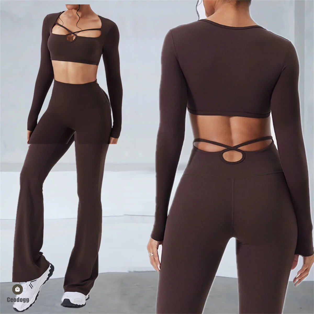 

2Pcs Pad Workout Outfits Yoga Set Fitness Sportswear Gym Tracksuit Long Sleeve Shirt Leggings Athletic Wear Women Clothes XP38