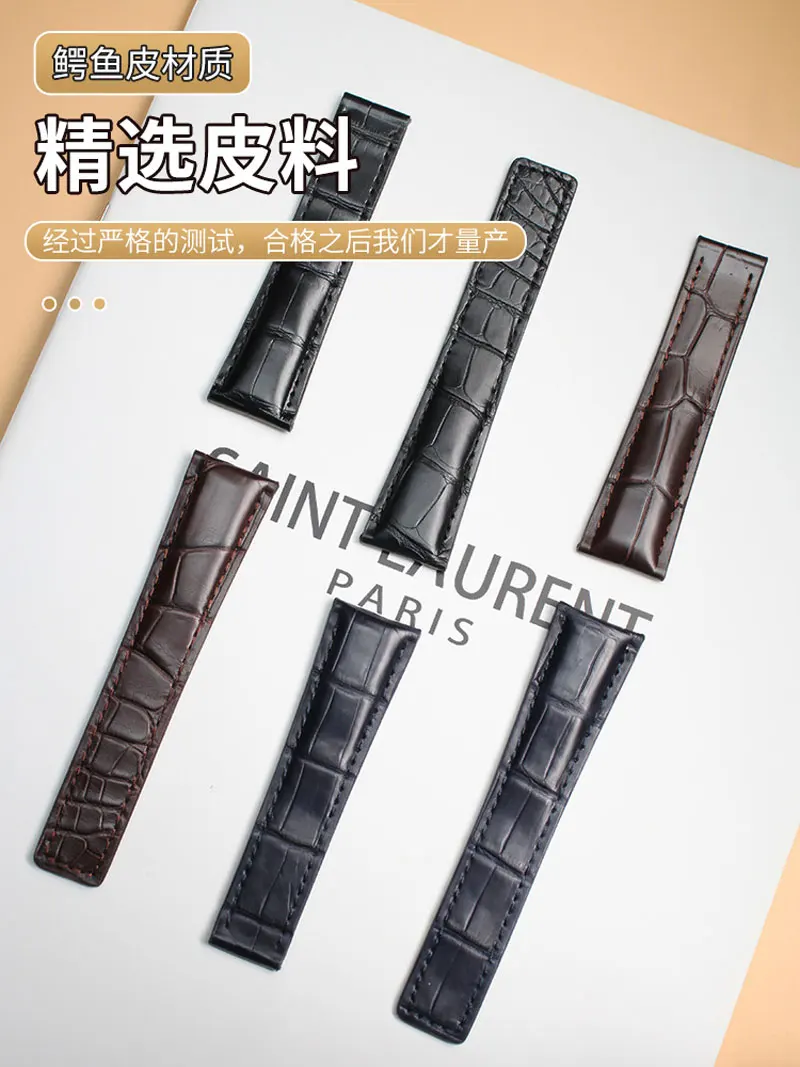 FUYIJIA 19MM~22MM Custom TagHeuer Carrera Substitute Watchbands Nile Crocodile Skin Strap Folding Buckle Genuine Crocodile Belt