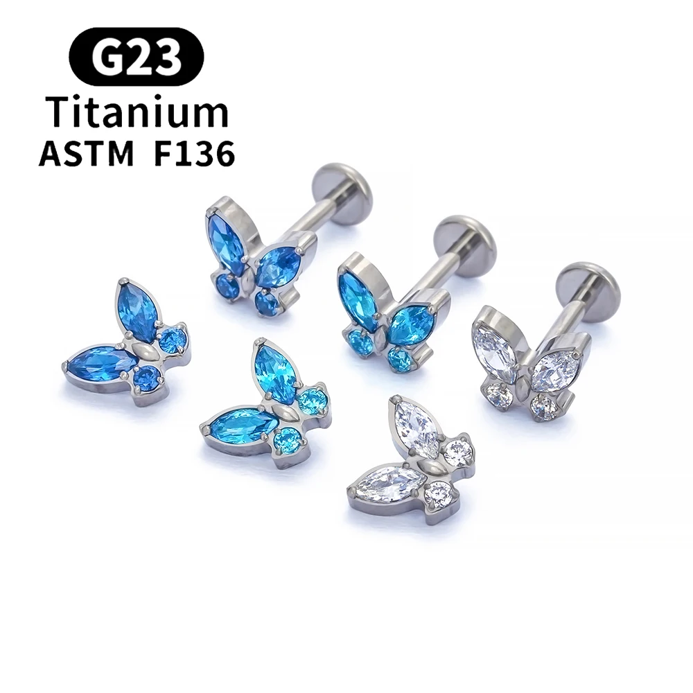 G23 titanio ASTM F136 Piercing orecchini a bottone moda farfalla zircone 16G orecchio Tragus cartilagine lobo Helix Daith gioielli da donna