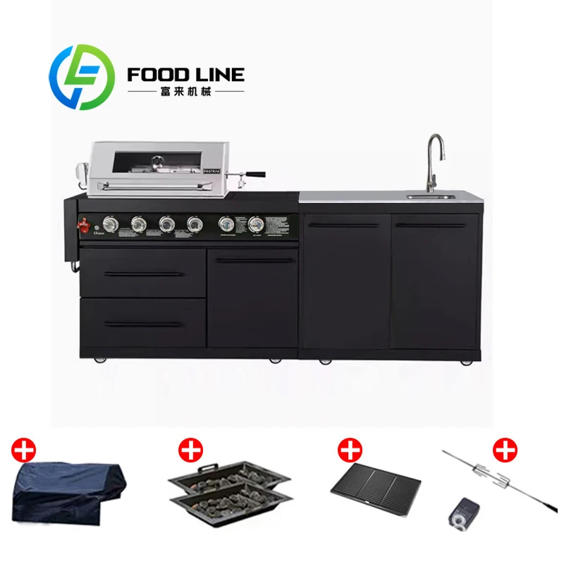 Modern Household Charcoal BBQ Grill With Outdoor Kitchen Gas Station & Modular Cabinet Villa Garden Style Customize
