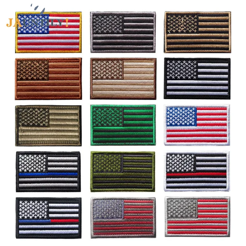 15colors Hook & Loop Embroidered Stick-On U.S. Flag Patches for Clothing Bag Military Tactical Badges Stars Strips Armband