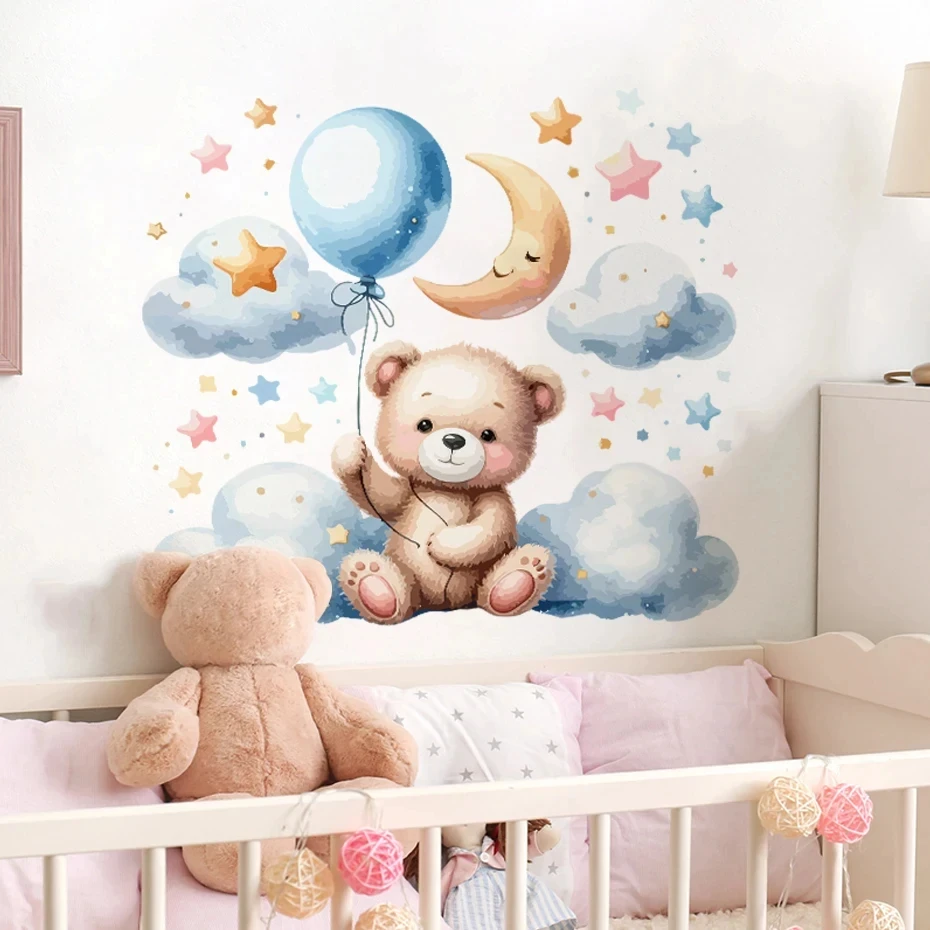 Simpatico cartone animato orsacchiotto stelle tenda adesivi murali per camera dei bambini camera da letto Nursery decorazione della casa