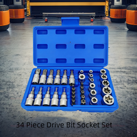 34 Piece Drive Bit Socket Set Includes T10 T60 External Star E4 E20 Torx Bits with Carrying Case for Automotive and diy Projects
