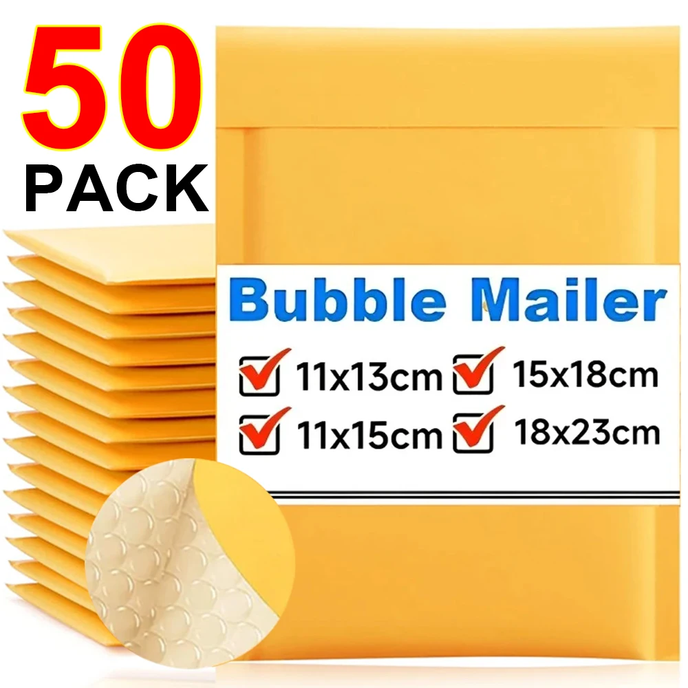 50/30/20/10PCS Kraft Bubble Mailers Envelopes Bags Yellow Seal Adhesive Shipping Bag Waterproof Mailing Business Gift Packaging