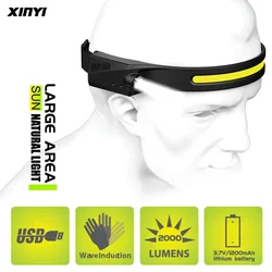 New Style Induction Headlamp Silicone COB LED Headlight With Built-in Battery Flashlight USB Rechargeable Head lamp torch