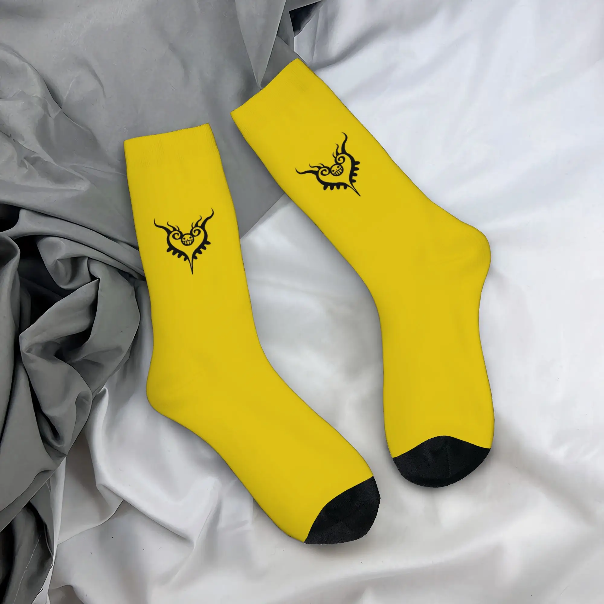 

Funny Sock One Piece Trafalgar Law tattoo yellow Vintage Quality Pattern Printed Men Socks Casual Men's Socks